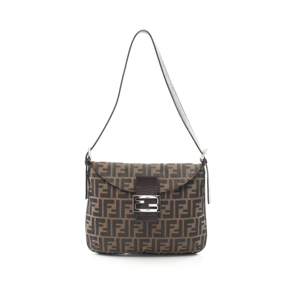 Fendi shoulder bag brown canvas leather